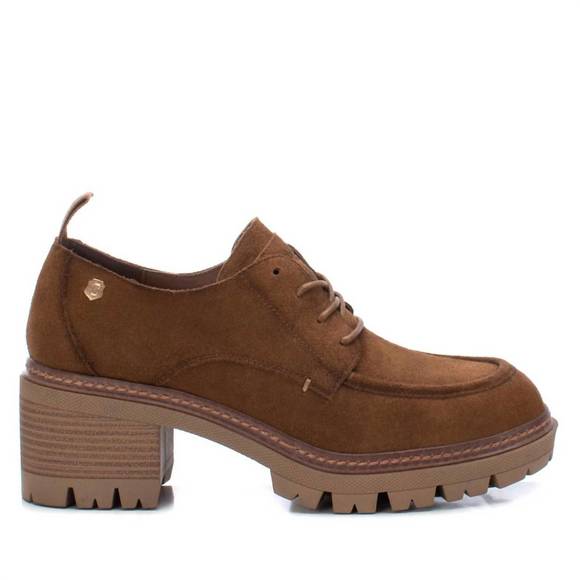 NEW XTI women's suede heeled oxfords in camel - Picture 1 of 1